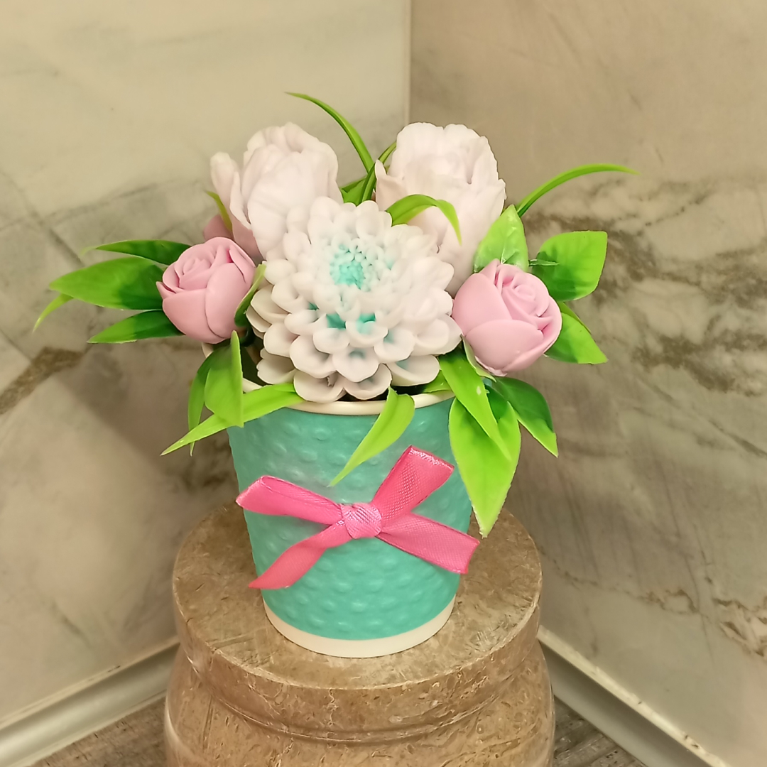 Букет из мыла — Хризантема, тюльпаны и розы