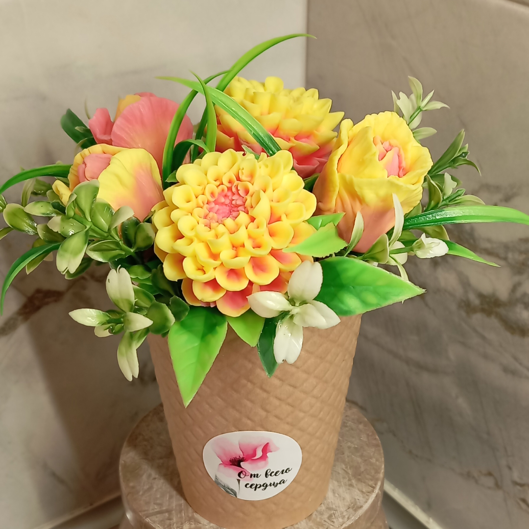 Букет из мыла — Хризантемы и тюльпаны