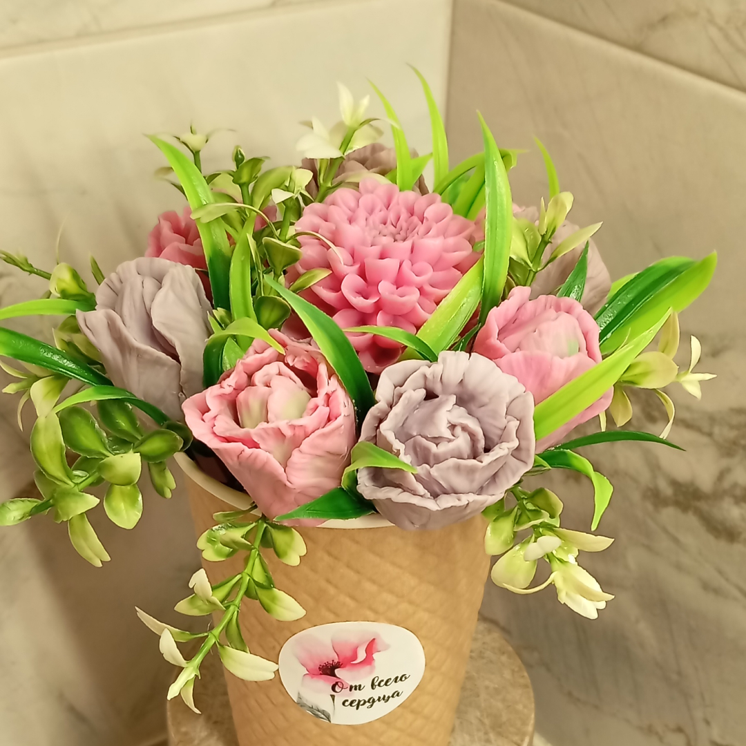 Букет из мыла — Тюльпаны и хризантема